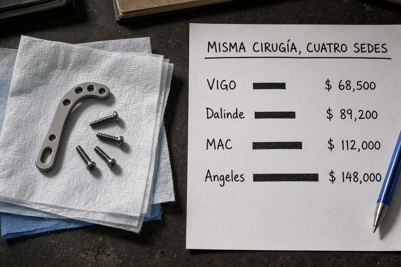 Placa de clavícula junto a una comparación de cuatro hospitales